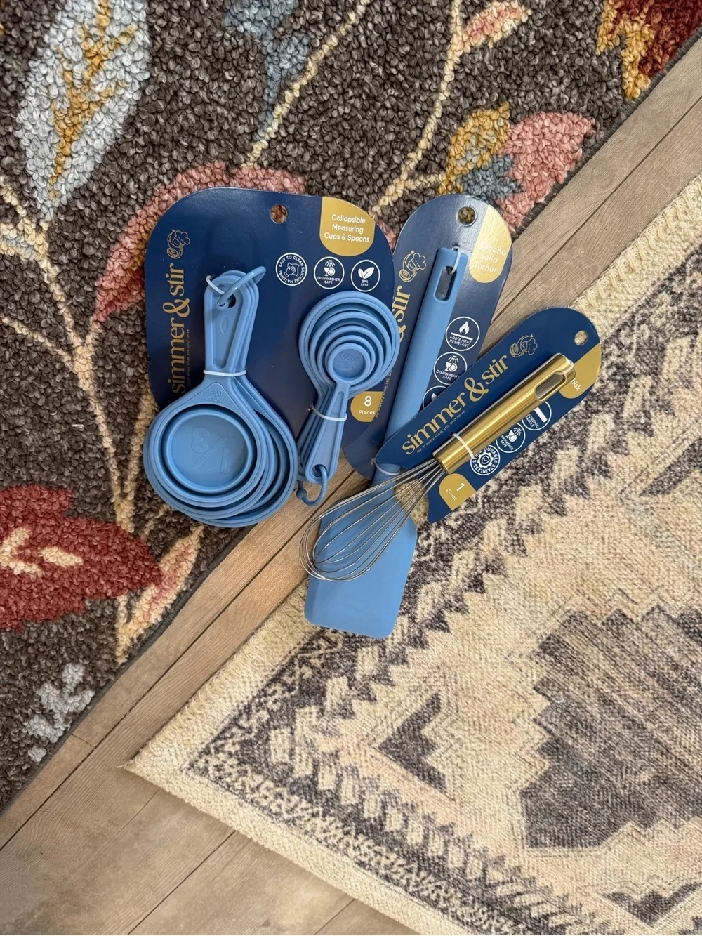 New Kitchen Essentials - Blue Silicone Measuring Cups, Spoons Whisk & Spatula